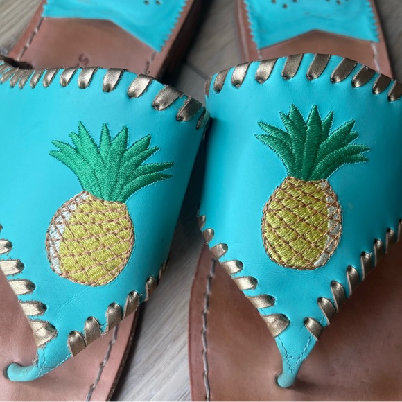 Jack Rogers Pineapple Embroidered Teal Thong Sandals - Picture 4 of 7